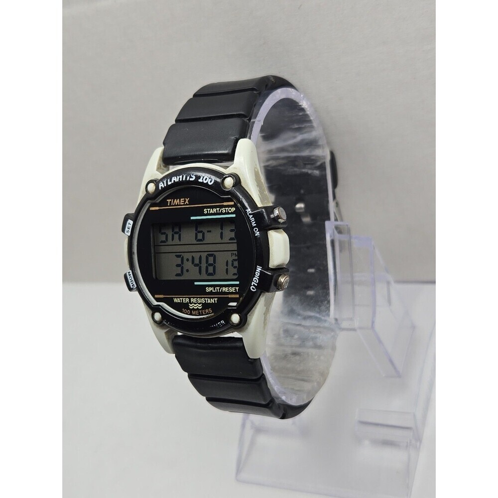 1993 Timex Atlantis 100 Indiglo Digital Watch Mens 40mm Chrono Alarm New Battery - Picture 2 of 14